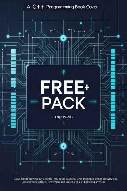 Book cover with 'FREE++ PACK' text on a blue circuit board design