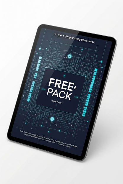 Digital book cover with 'FREE PACK' text on a tablet device
