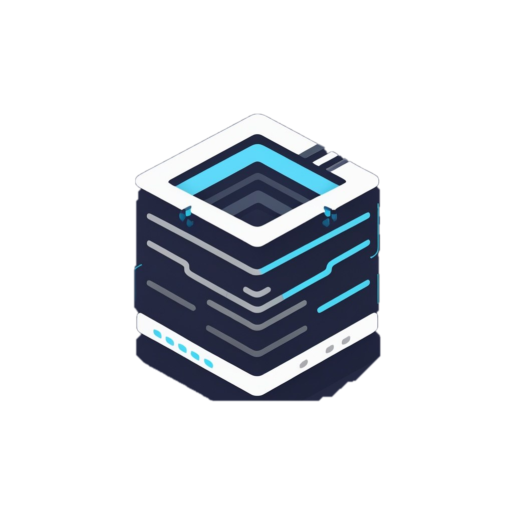 3D isometric illustration of a futuristic cube with blue and gray design on a white background