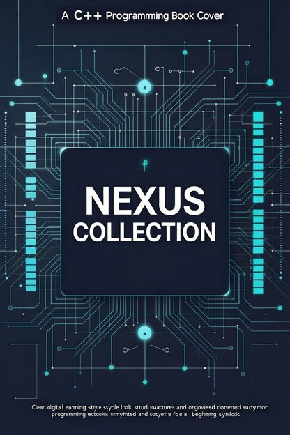 Book cover of 'Nexus Collection' with a C++ programming theme on a dark blue circuit board background.