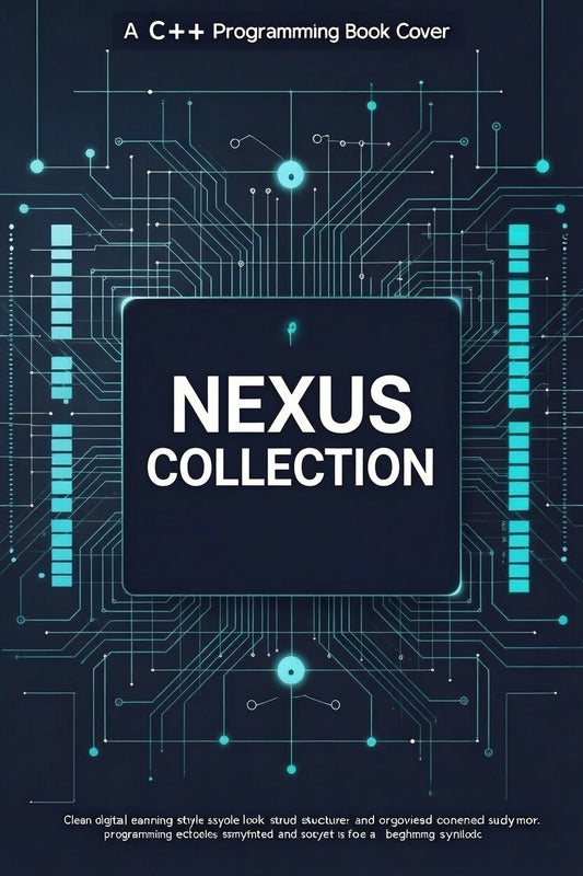Book cover of 'Nexus Collection' with a C++ programming theme on a dark blue circuit board background.