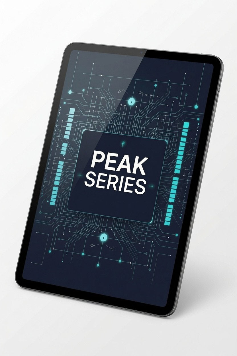 Tablet with 'Peak Series' display on a white background