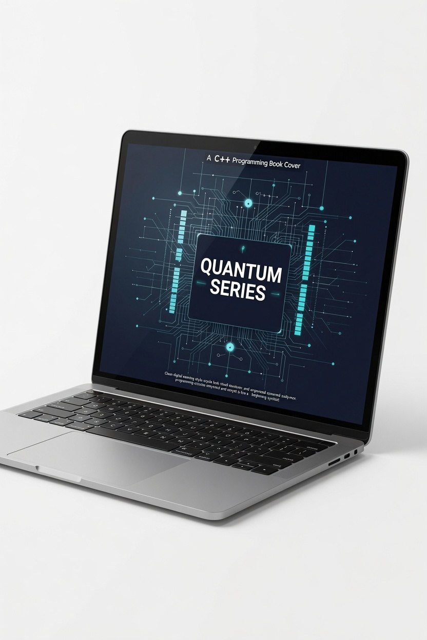 Laptop with 'Quantum Series' on the screen on a white background