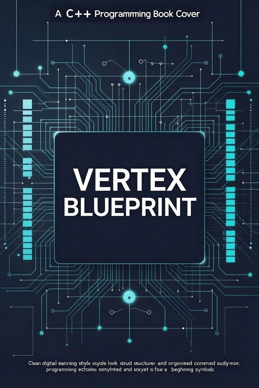 Book cover of 'Vertex Blueprint' with a C++ programming theme on a dark background with blue circuit-like design.