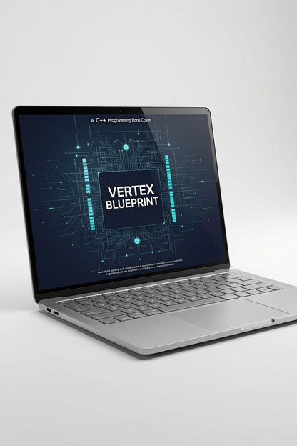 Laptop with 'Vertex Blueprint' on screen on a white background